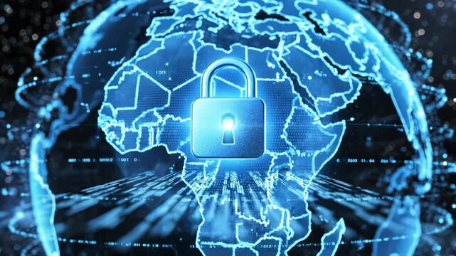 Digital globe with lock symbol for commercial backgrounds, digital design, and advertising