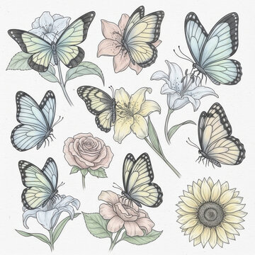 Colorful butterflies and flowers illustration