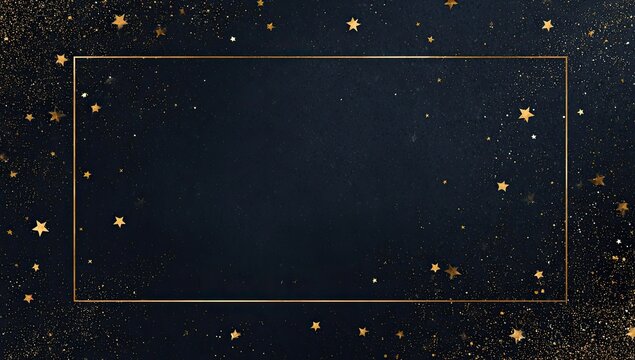 Gold rectangle on dark backdrop with gold glitter and star pattern sprinkling the edges