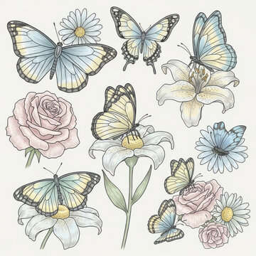 Colorful butterflies and flowers illustration
