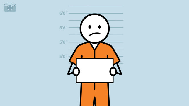 Criminal Mugshot Police Arrest Cartoon Character Holding Blank Sign Vector Illustration