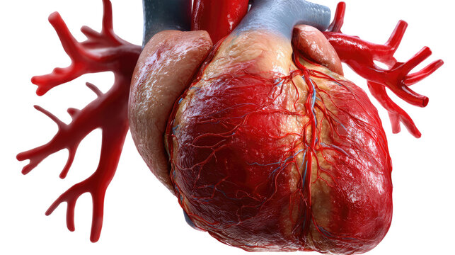 Anatomical Heart: A detailed depiction of a human heart, with its intricate network of blood vessels, represents vitality, and health, in a clear and compelling manner.