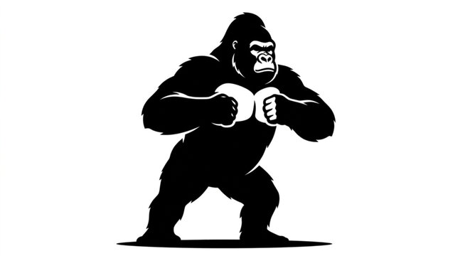 Gorilla Boxing Athlete Silhouette Isolated on White Background