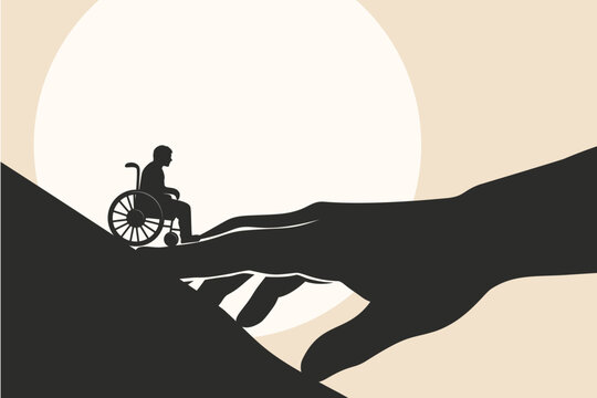 Inclusion for Disability: Wheelchair on Bridge, Help, Care, Kindness & Connection