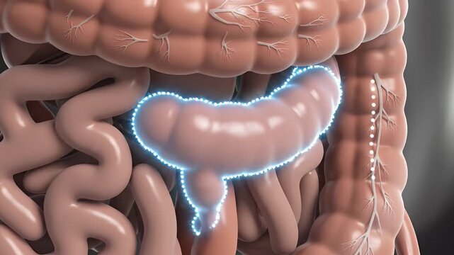 Detailed 3D Illustration of Human Digestive System with Focus on Large Intestine and Appendix Realistic Medical Anatomy Render