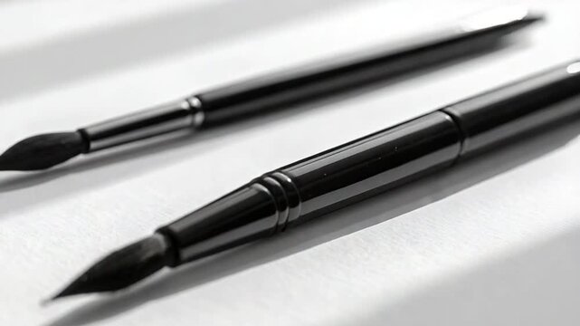 Elegant Calligraphy Pens and Brushes on Textured White Paper