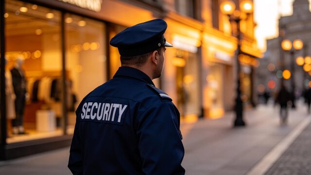 Security guard on city street