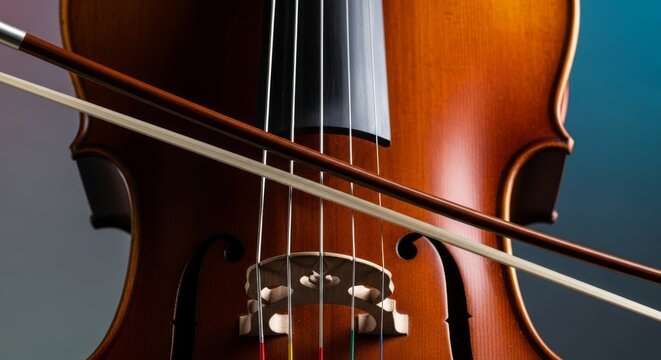 Close up of a vintage wooden cello with dramatic lighting as the bow moves across strings, creating a rhythmic blur of intense emotion, intense, wood, texture