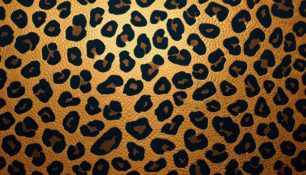 A striking close up of a leopard print texture with dark rosettes on a golden background
