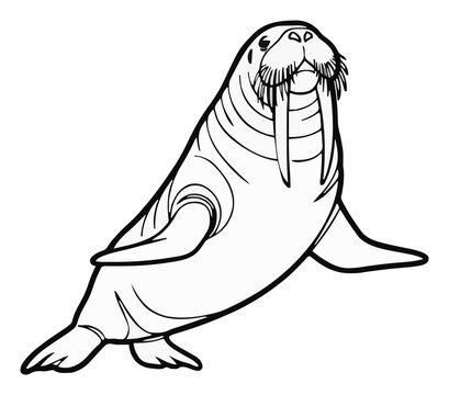 Minimalist walrus icon line art style. Generative AI
