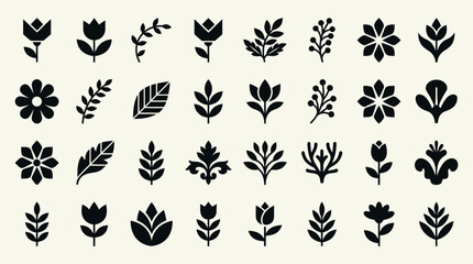 Fototapeta premium A Complete Set of Simple Geometric and Simple Flower Icons for Graphic Designers