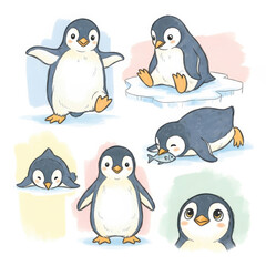 Obraz premium Adorable penguin illustrations in various playful poses and colors