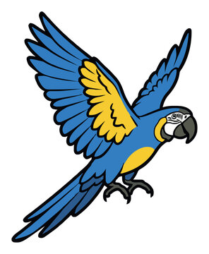 Minimalist blue macaw parrot line art icon. Generative AI