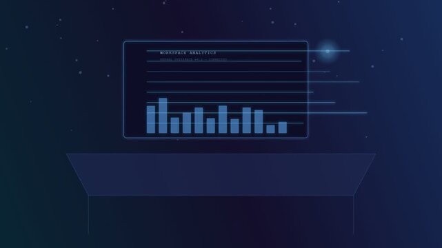 Dynamic data visualization on a glowing screen, illustrating advanced future workspace concepts for efficiency and real-time information processing.