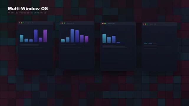 Dynamic visualization of future workspace concepts showcasing parallel processing interfaces with data analytics and pipeline execution in sleek dark mode applications.