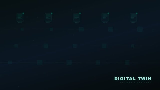A sleek visualization of future workspace concepts with integrated digital twin technology driving factory floor synchronization.