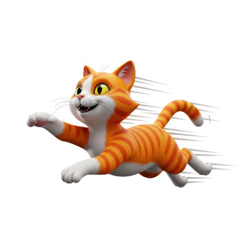 Playful orange tabby cat leaping with motion blur