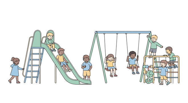 Children playing on outdoor playground equipment.