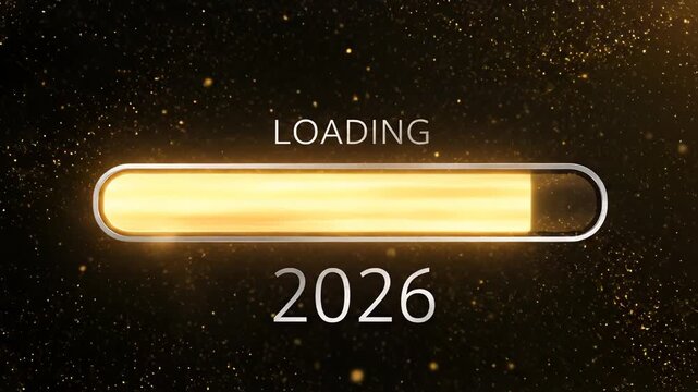 Loading bar with golden sparkles and year 2026 for commercial backgrounds, digital design, and advertising