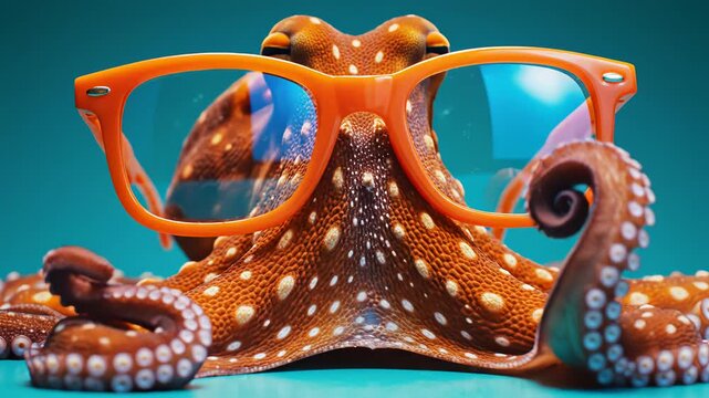 Octopus wearing orange glasses for commercial backgrounds, digital design, and advertising
