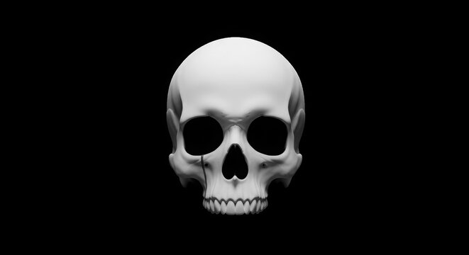 A white human skull on a transparent background with a black surrounding area