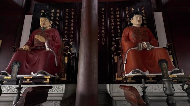 Statues inside the Five Kings Hall of Hangzhou Qianwang Temple