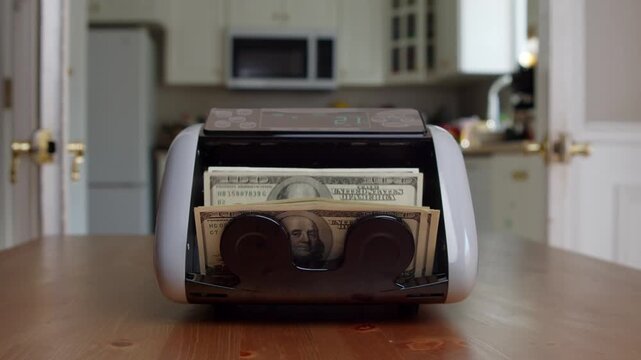 Experience the fun as cash magically emerges from a quirky toaster in a bright kitchen. A delightful surprise unfolds, blending humor with everyday life