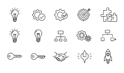 Fototapeta premium A set of business and innovation icons in a flat, minimal design style