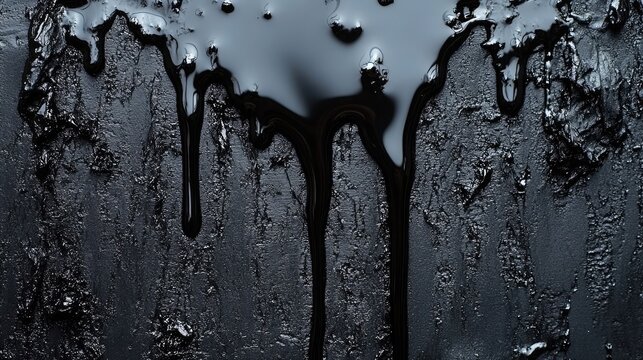 Abstract texture featuring flowing black liquid suggesting oil or tar with dripping pattern