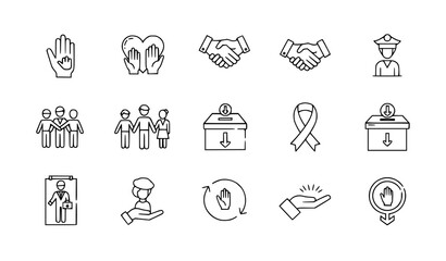 Fototapeta premium A set of line art icons depicting various social and healthcare related symbols and interactions