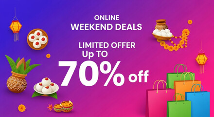 Naklejka premium Weekend online deals offering up to 70 percent off on various products