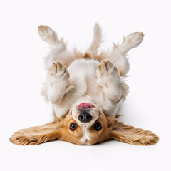 Fototapeta premium Playful Cocker Spaniel Puppy Lying on Back with Paws Up in Bright Natural Light