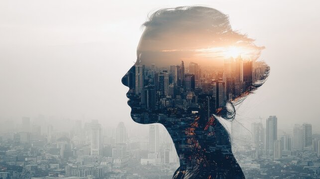 Double exposure city veiw background. 