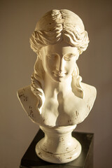 Obraz premium Classical female bust with downward gaze and dramatic top-down lighting for artistic drawing reference