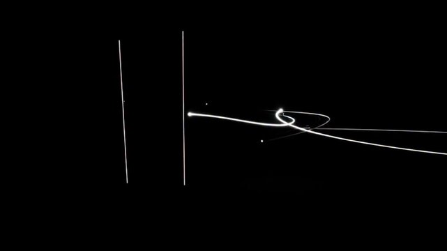 3d abstract geometric orbit lines with glowing light trails on black background