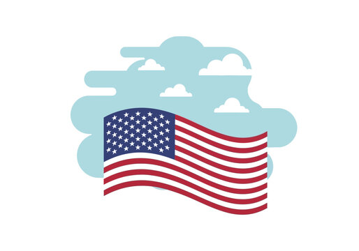 American flag waving in the wind.