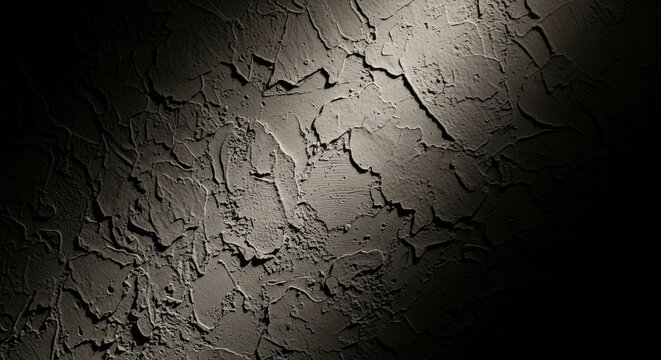 Rough Textured Plaster Wall Surface with Imperfect Organic Patterns and Dramatic Lighting