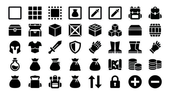 Fantasy Game RPG Inventory Items and Equipment Vector Icon Set