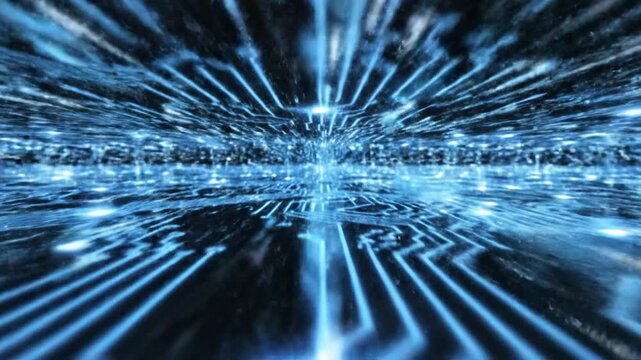 Digital Circuitry Dynamics: A mesmerizing display of digital circuitry pulses with vibrant, electric blue light, conveying the intricate networks of modern technology and data flow.