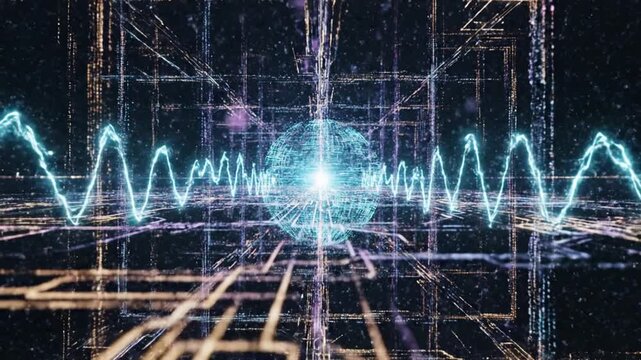 Digital Energy Wave: A mesmerizing visual of glowing energy waves surging through a digital network. It's a striking representation of data flow and the power of technology.
