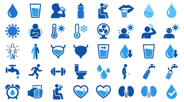 Human Hydration Body Water Balance and Healthy Drinking Habits Icons