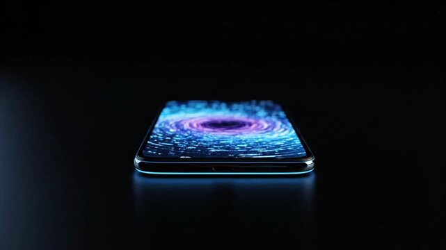 Digital Gateway: A sleek smartphone showcases a mesmerizing digital design on its screen, hinting at the vastness of the digital world and the limitless possibilities of technology.