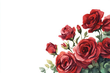 Fototapeta premium Red Roses Blooming In Watercolor Style For Romantic Floral Designs And Valentines Day Concepts