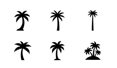 Obraz premium Minimal palm tree silhouettes tropical beach black vector set