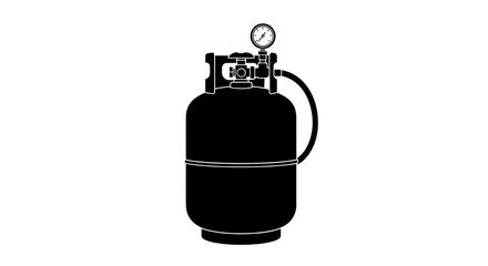 Fototapeta premium Industrial gas cylinder with pressure gauge, black silhouette illustration