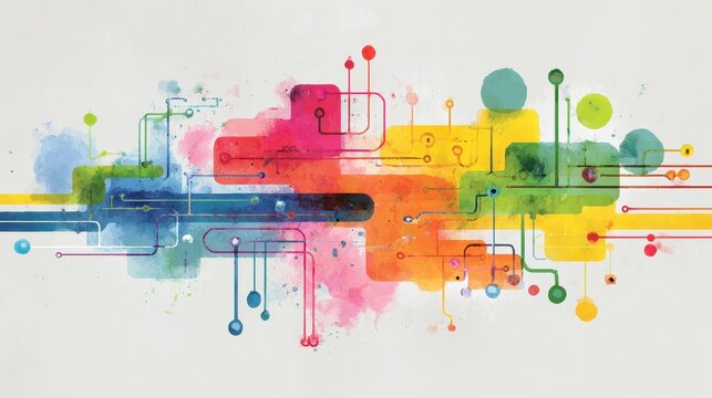 Network flat design top view theme information technology water color vivid. 