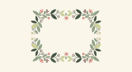 Fototapeta premium Elegant Floral Frame with Delicate Leaves and Pink Blossoms.