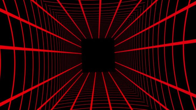 Red lines radiating from a black square on a dark background with grid pattern