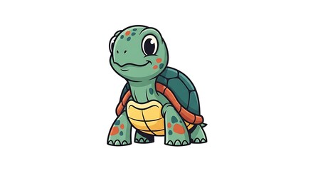 Obraz premium A funny green turtle and cute tortoise character with a red heart illustration featuring a cheerful smile in a happy vector art style isolated for a fun comic drawing