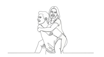 Obraz premium A line drawing of a man carrying a woman on his back in a playful pose